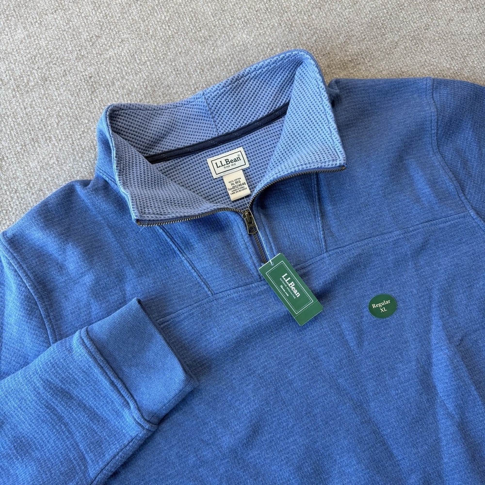 NWT‎ LL Bean Men's Blue 1/4 Zip All Seasons Textured Sweater Size XL